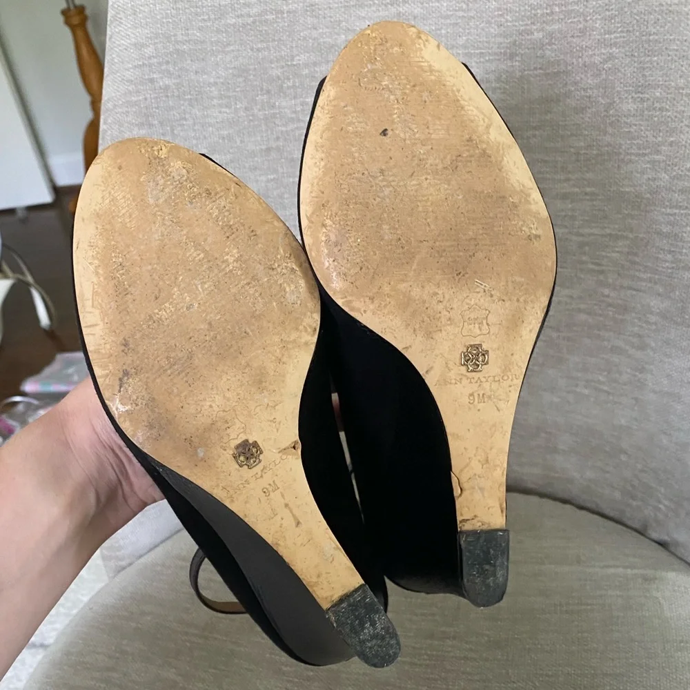 Ann Taylor Black Suede Peep Toe Wedges - Picture 8 of 13
